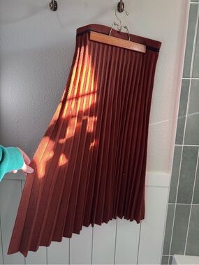 Pleated Midi Skirt in Rust Orange Terracotta